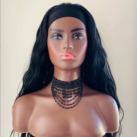 A Pretty “Put On & Go” Long Black Premium Fiber Headband Wig - Daily Wear/Event - Picture 14 of 16